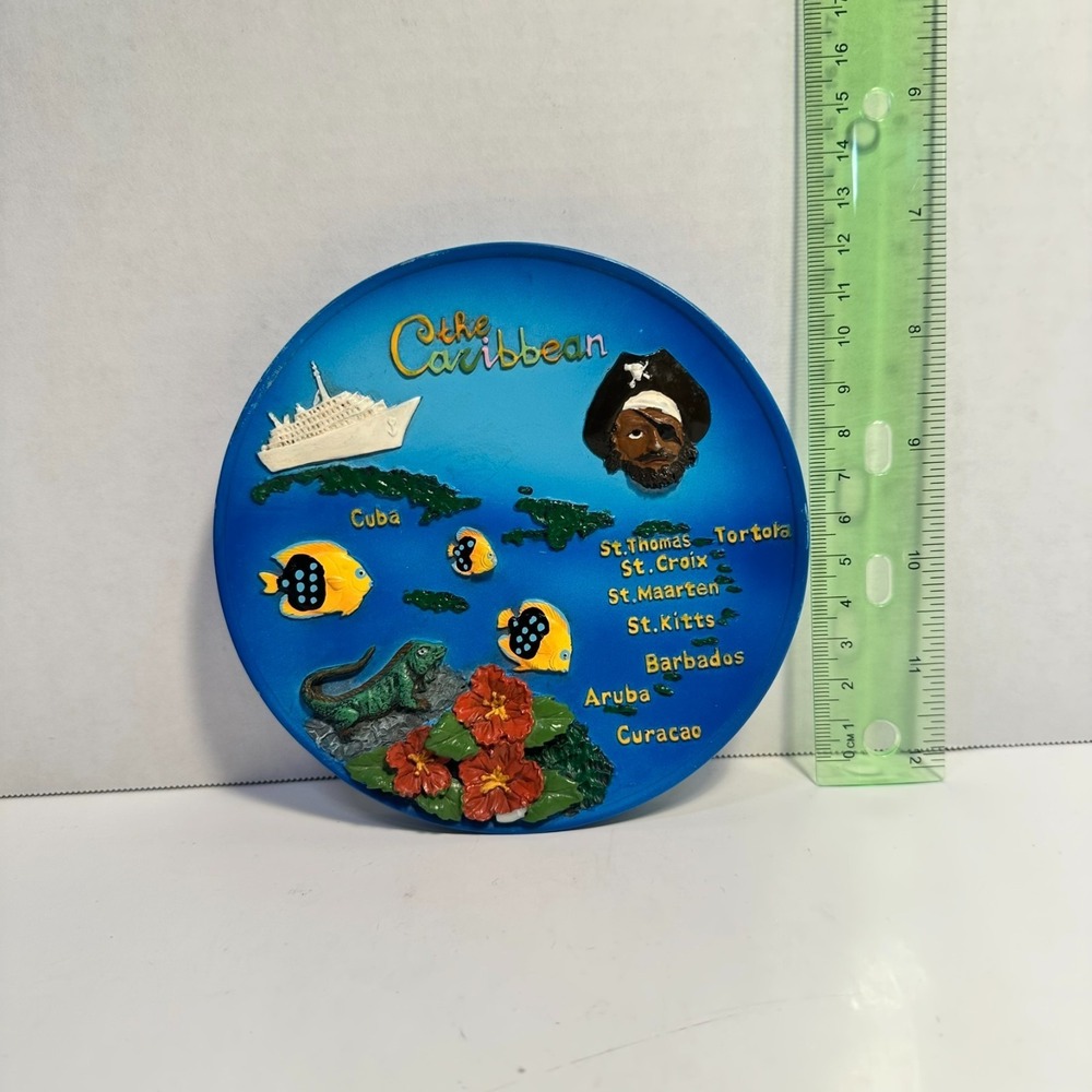Caribbean Islands 3D Souvenir Wall Plaque Cruise Ship Pirate Fish Blue